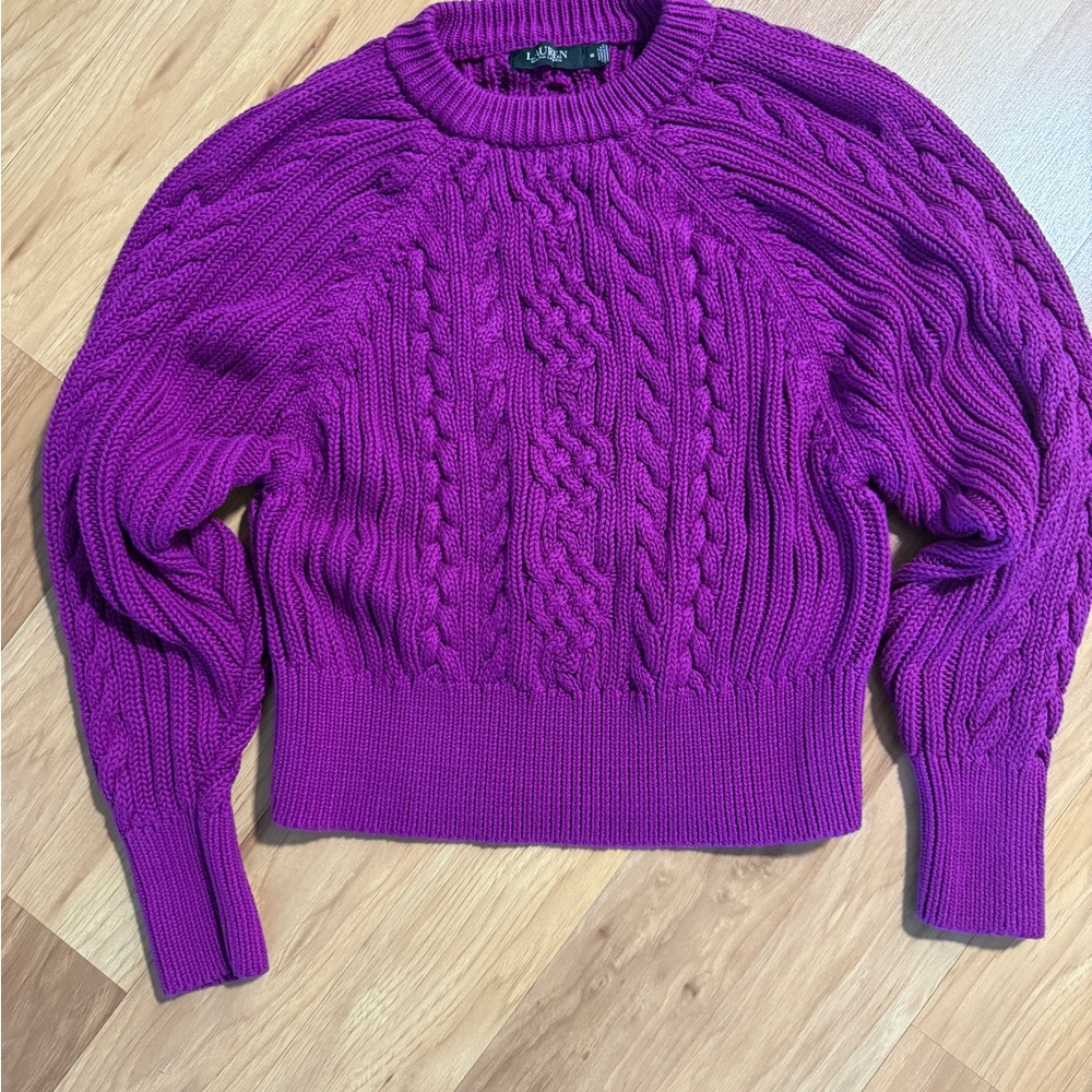 Ralph Lauren Fuchsia Cable-Knit Crewneck Sweater